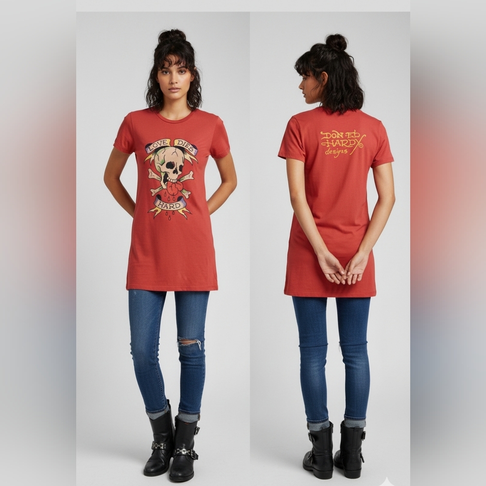 Ed Hardy Red Graphic T-Shirt Top